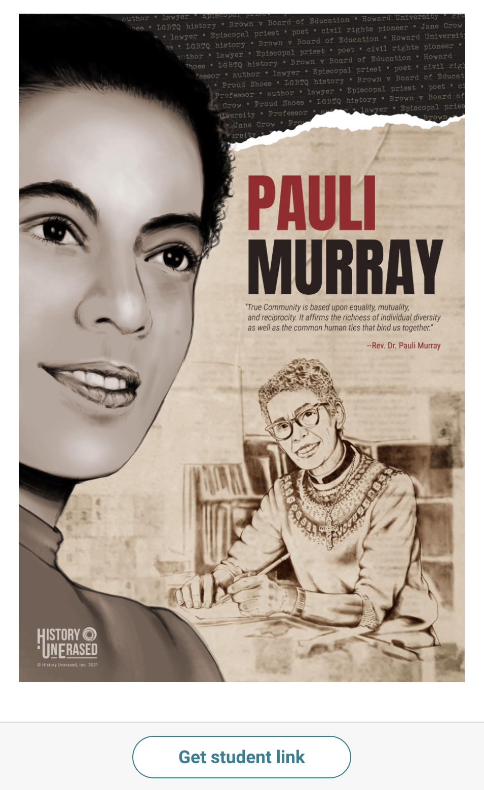 pauli murray instructional resource with get student link button